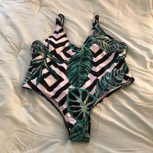 Leaf print bathing suit